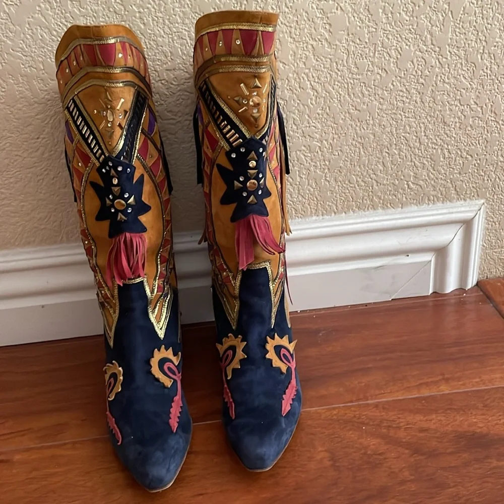 EL VAQUERO Suede Fringed High Boots Well Loved Size 6 - Picture 2 of 10